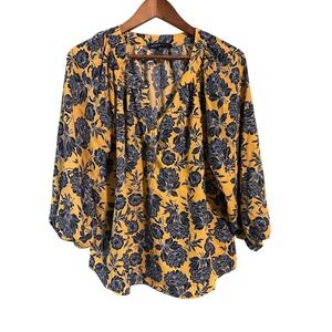 Adrianna Papell floral print split Neck‎ Crepe Blouse size X-Large